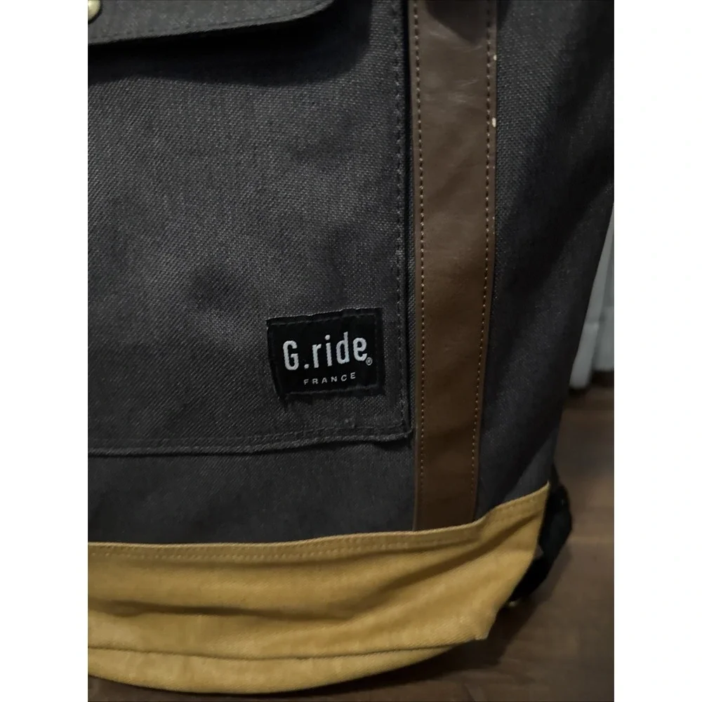 G. Ride France Roll Top Canvas Leather Backpack Dark Gray Khaki‎ Accent